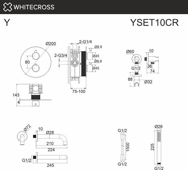 Изображение товара Душевая система со смесителем Whitecross Y YSET10GLB (брашированное золото)