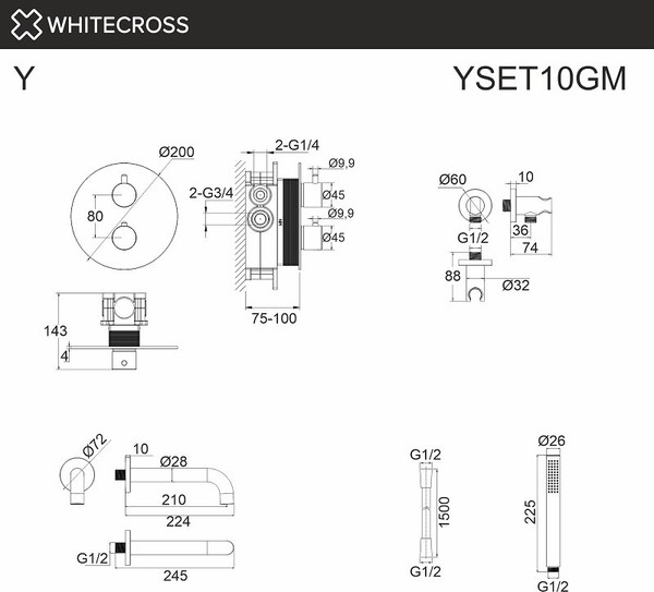 Изображение товара Душевая система со смесителем Whitecross Y YSET10GM (оружейная сталь)