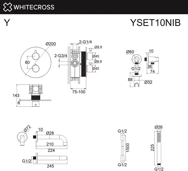 Изображение товара Душевая система со смесителем Whitecross Y YSET10NIB (брашированный никель)