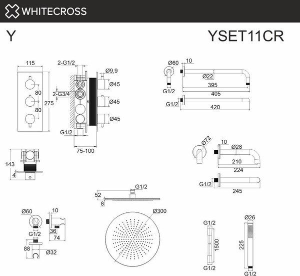 Изображение товара Душевая система со смесителем Whitecross Y YSET11GLB (брашированное золото)