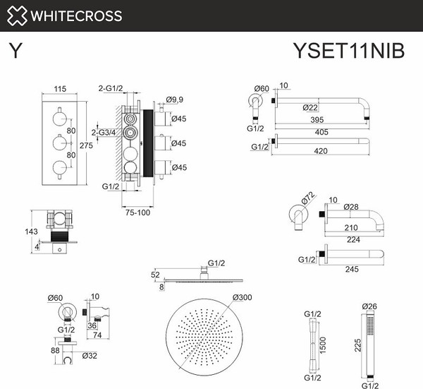 Изображение товара Душевая система со смесителем Whitecross Y YSET11NIB (брашированный никель)