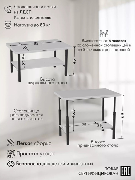 Изображение товара Стол-трансформер Калифорния мебель Мидж (белый)