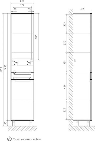 Изображение товара Шкаф-пенал для ванной EQUIL Corner 40 (напольный)