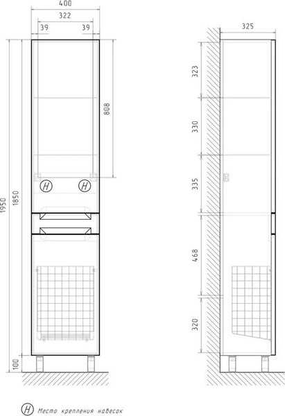 Изображение товара Шкаф-пенал для ванной EQUIL Corner 40 (напольный, с корзиной)