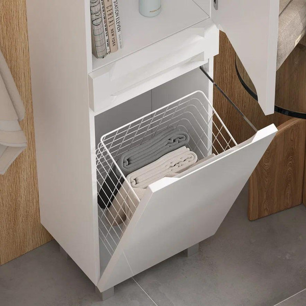 Изображение товара Шкаф-пенал для ванной EQUIL Corner 40 (напольный, с корзиной)