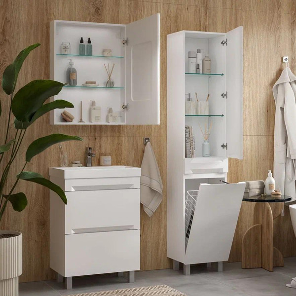 Изображение товара Шкаф с зеркалом для ванной EQUIL Corner LED 60 (с часами, правый)