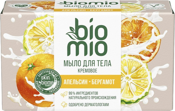 Изображение товара Мыло твердое BioMio с эфирными маслами апельсина и бергамота (140г)