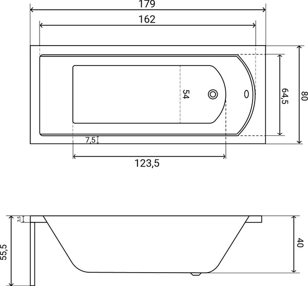 Изображение товара Ванна акриловая Lauter Amelia 180х80 / 21204080 (с ножками и лицевым черным экраном)