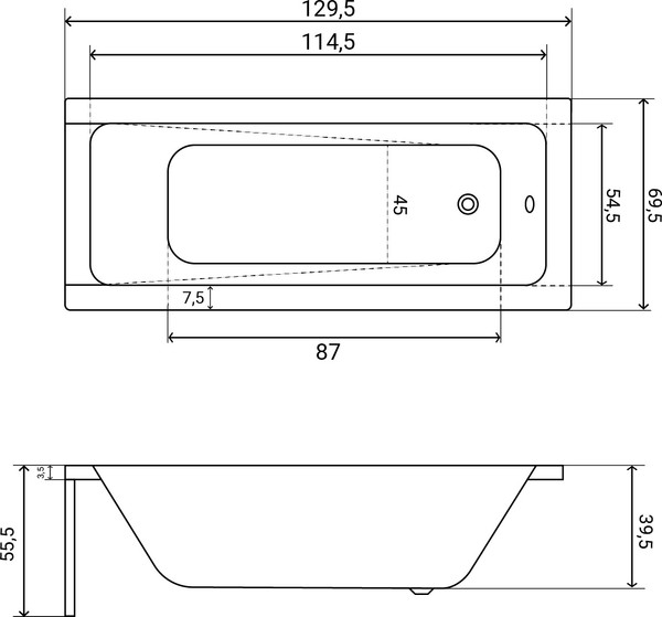 Изображение товара Ванна акриловая Lauter Estelle 130х70 / 21206030 (с ножками)