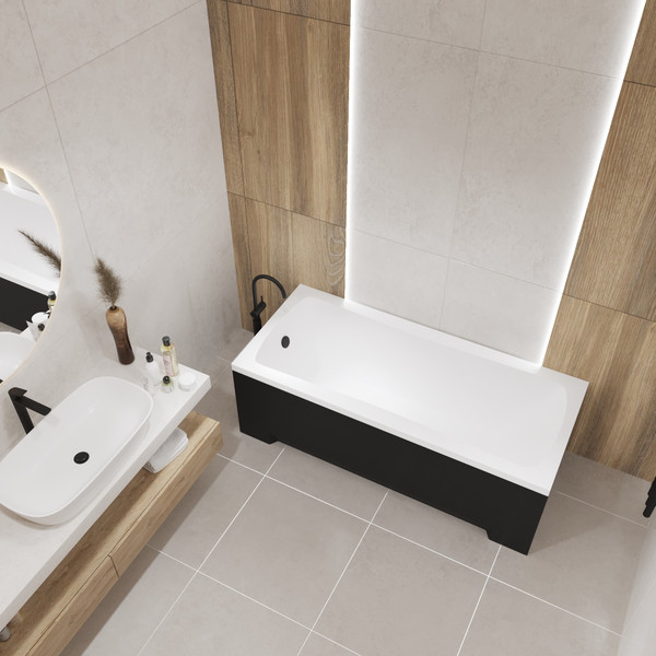 Изображение товара Ванна акриловая Lauter Bianca 150х70 / 21207150 (с ножками, лицевым черным и торцевым экраном)