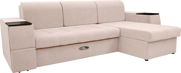 Изображение товара Диван угловой Сириус Лидер-13 с оттоманкой ППУ 285x165 (Eva 01 велюр белый)