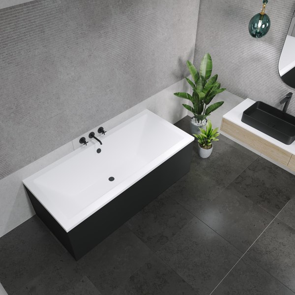 Изображение товара Ванна акриловая Lauter Oasis 155х70 / 21203055 (с ножками, лицевым черным и торцевым экраном)