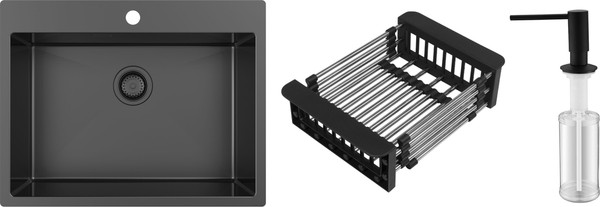 Изображение товара Мойка кухонная Schtoff Best Premium Black 5550 + KR-1 Black + SD-1 Black (с коландером и дозатором)
