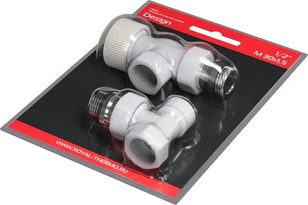 Изображение товара Комплект кранов для инженерного подключения Royal Thermo Design 1/2"М30x1.5 (осевой, белый)
