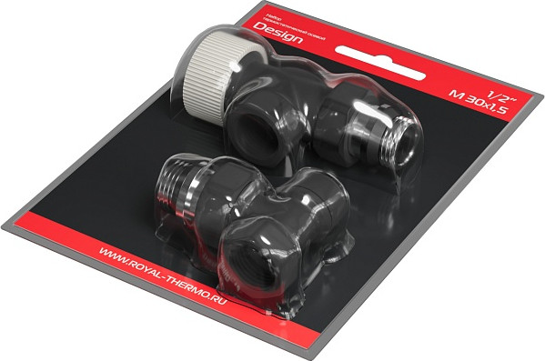 Изображение товара Комплект кранов для инженерного подключения Royal Thermo Design 1/2" М30x1.5 (осевой, черный)