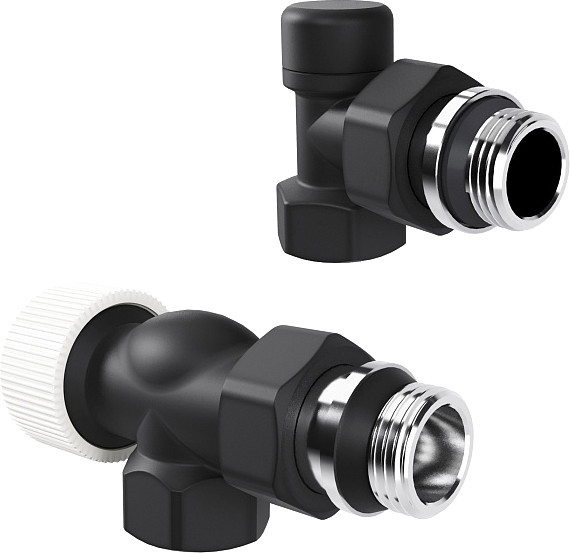 Изображение товара Комплект кранов для инженерного подключения Royal Thermo Design 1/2" М30x1.5 (осевой, черный)