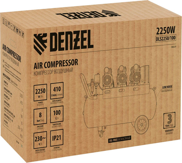 Изображение товара Воздушный компрессор Denzel Безмаслянный DLS 2250/100 / 58029
