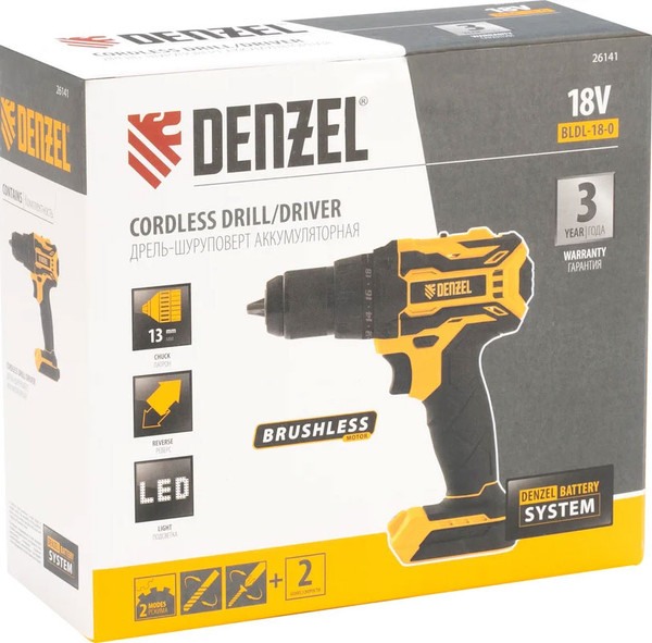 Изображение товара Аккумуляторная дрель-шуруповерт Denzel BLDL-18-0 / 26141