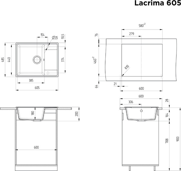 Изображение товара Мойка кухонная Maunfeld Lacrima 605 MFQS-605DGR (темно-серый)
