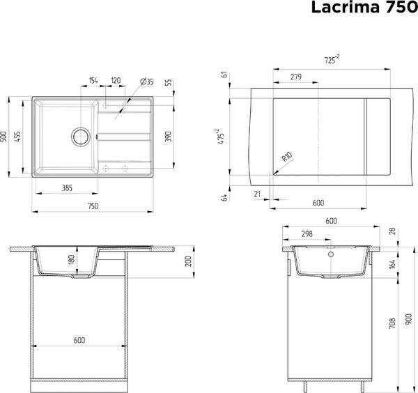 Изображение товара Мойка кухонная Maunfeld Lacrima 750 MFQS-750B (черный)
