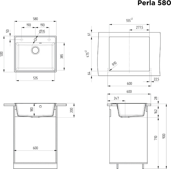 Изображение товара Мойка кухонная Maunfeld Perla 580 MFQS-580B (черный)