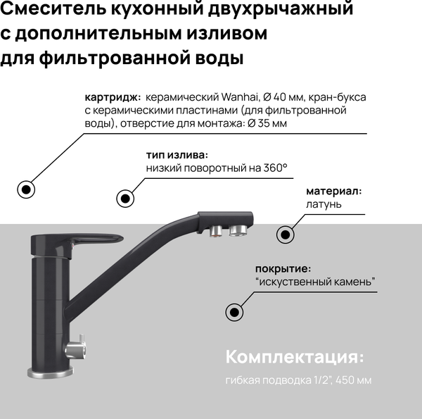 Изображение товара Смеситель Maunfeld MFQT-10DGR (темно-серый)