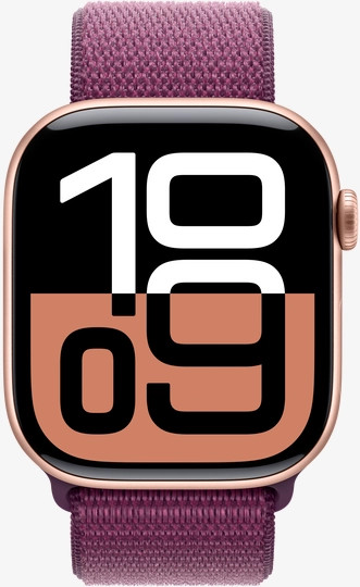Изображение товара Умные часы Apple Watch Series 10 GPS 42mm / MWWK3 (розовое золото, сливовый плетеный ремешок)