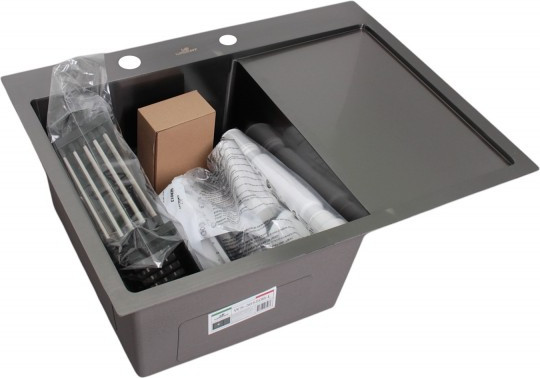 Изображение товара Мойка кухонная Wisent WS-36550B-L/GER013 (с сифоном, дозатором и коландером)