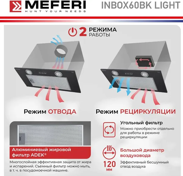 Изображение товара Вытяжка скрытая MEFERI INBOX60BK Light