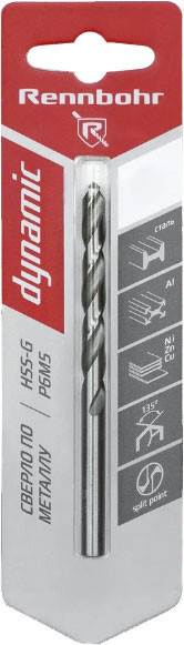 Изображение товара Сверло Rennbohr ЦХ12.5х151мм Хв.12.0мм HSS-G P6M5 Dynamic Card / 675125