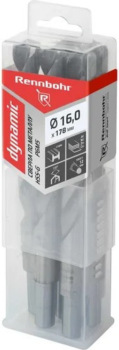 Изображение товара Набор сверл Rennbohr 16.0х178мм Хв.12.0мм HSS-G P6M5 Dynamic Prom / 666160 (5шт)