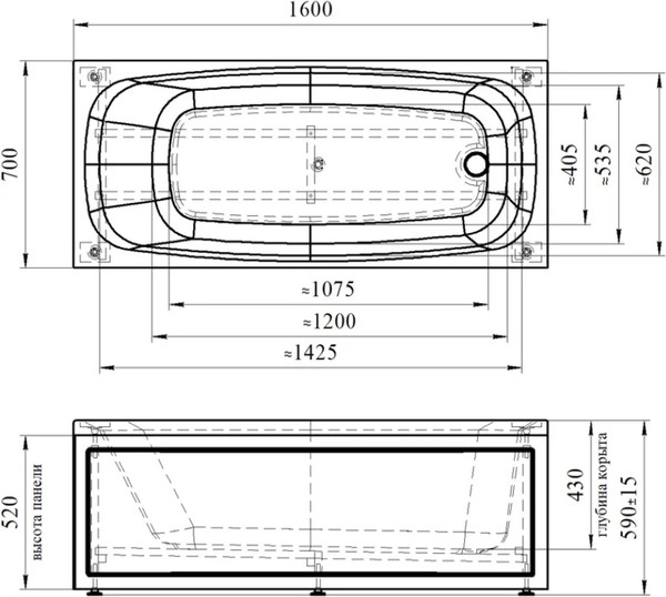 Изображение товара Ванна акриловая Radomir Симпл 160x70 7-01-0-0-9-246