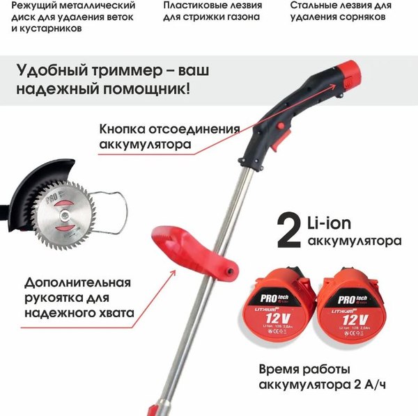 Изображение товара Триммер аккумуляторный Edon PROtech 12–2000GT / 21340