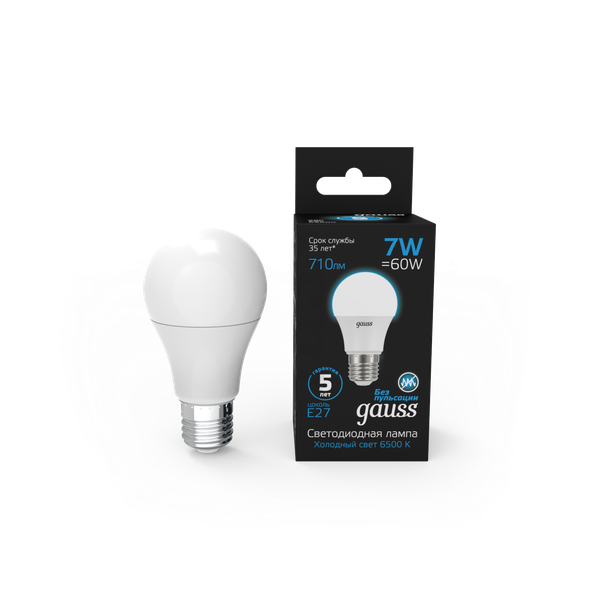 Изображение товара Лампа Gauss A60 7W 710lm 6500K E27 LED / 102502307