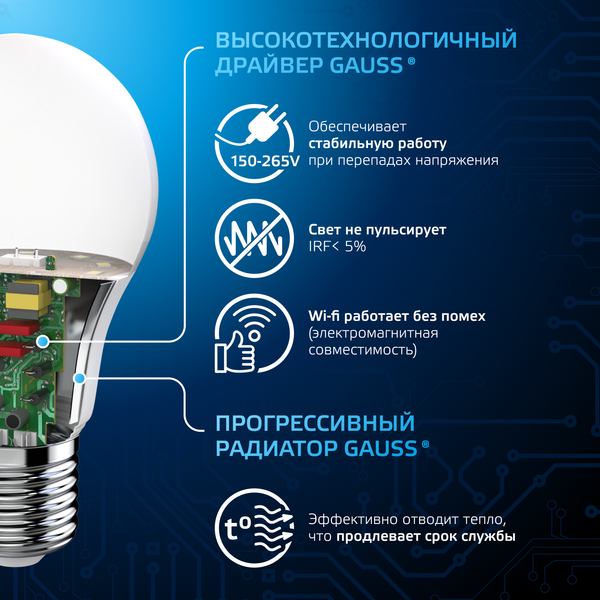 Изображение товара Лампа Gauss A60 7W 710lm 6500K E27 LED / 102502307