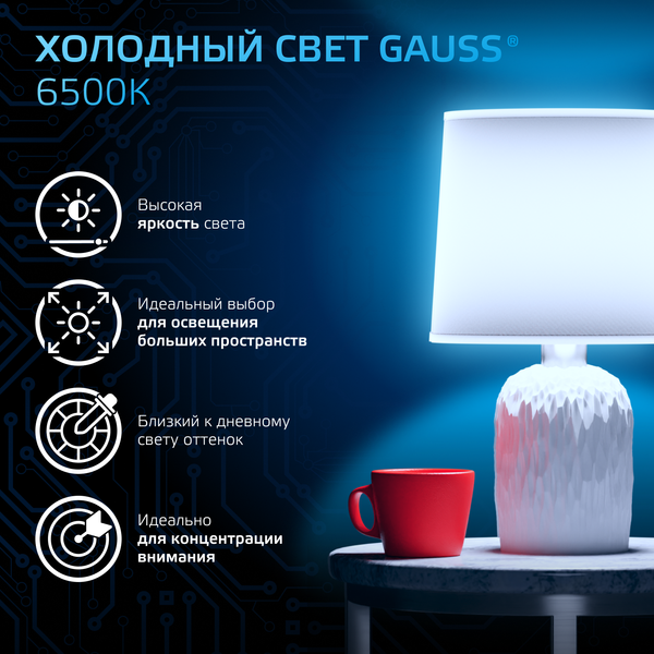 Изображение товара Лампа Gauss Свеча 6.5W 550lm 6500К E14 LED / 103101307