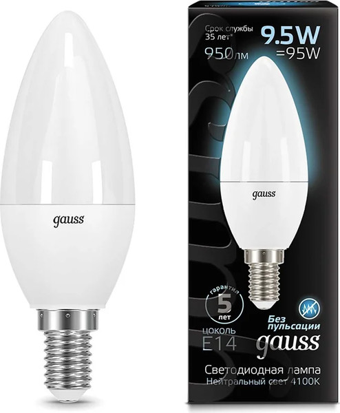 Лампа Gauss Свеча 9.5W 950lm 4100К E14 LED / 103101210