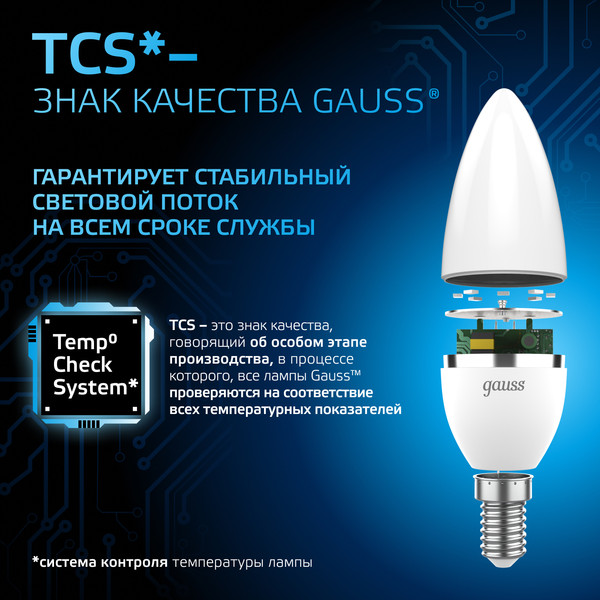 Изображение товара Лампа Gauss Свеча 9.5W 950lm 6500К E14 LED / 103101310