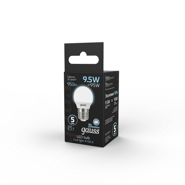 Изображение товара Лампа Gauss Шар 9.5W 950lm 4100K E27 LED / 105102210