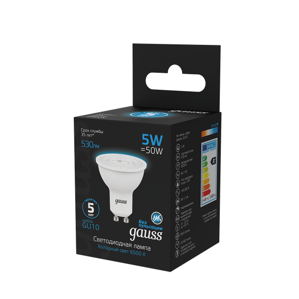 Изображение товара Лампа Gauss MR16 5W 530lm 6500K GU10 LED / 101506305
