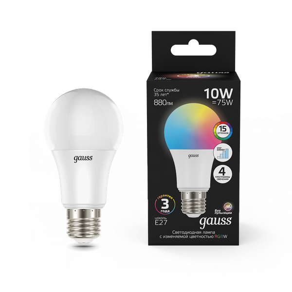 Изображение товара Лампа Gauss A60 10W E27 RGBW+димирование LED / 102102410
