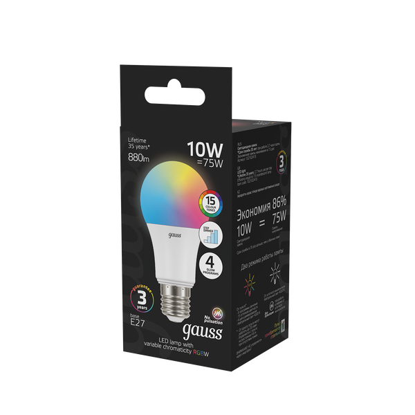 Изображение товара Лампа Gauss A60 10W E27 RGBW+димирование LED / 102102410