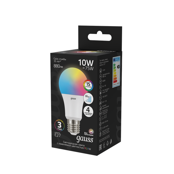 Изображение товара Лампа Gauss A60 10W E27 RGBW+димирование LED / 102102410