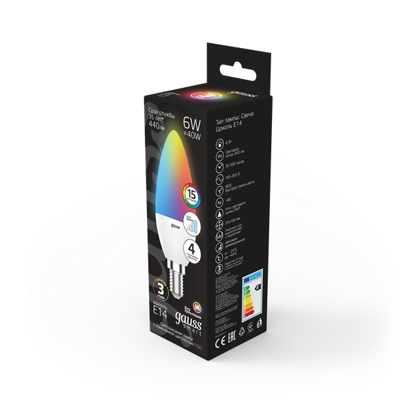 Изображение товара Лампа Gauss Свеча 6W E14 RGBW+димирование LED / 103101406