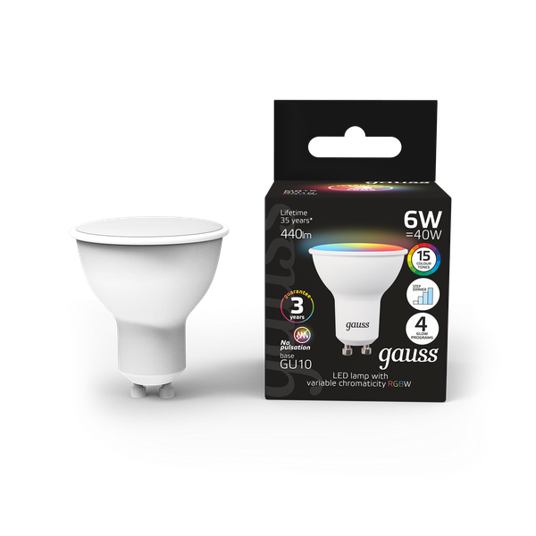 Изображение товара Лампа Gauss MR16 6W GU10 RGBW+димирование LED / 101106406