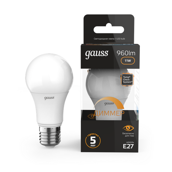 Изображение товара Лампа Gauss A60 11W 960lm 3000К E27 диммируемая LED / 102502111-D