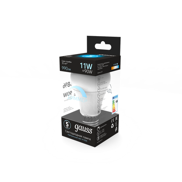 Изображение товара Лампа Gauss A60 11W 990lm 4100К E27 диммируемая LED / 102502211-D