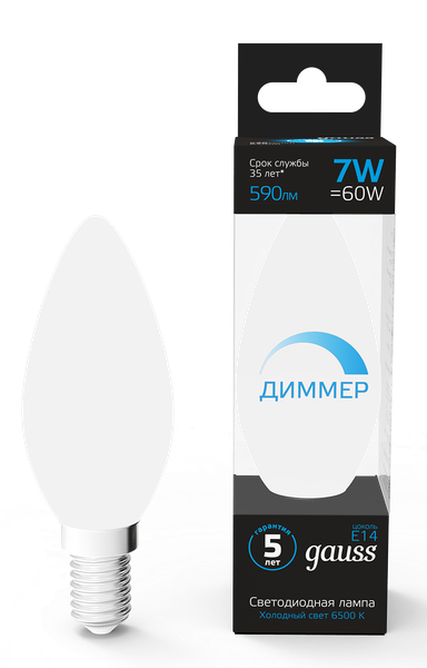 Изображение товара Лампа Gauss Свеча 7W 590lm 6500К E14 диммируемая LED / 103101307-D
