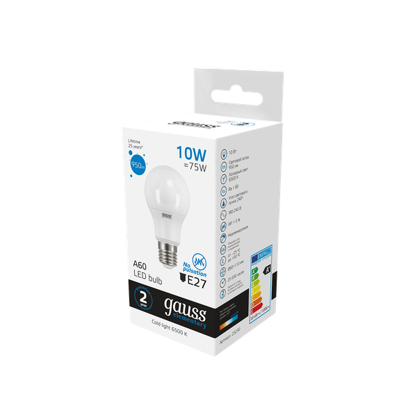 Изображение товара Лампа Gauss Elementary A60 10W 950lm 6500K Е27 LED / 23230