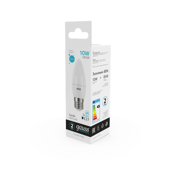 Изображение товара Лампа Gauss Elementary Свеча 10W 750lm 4100K E27 LED / 30220